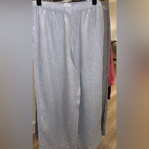Aritzia Little Moon Globetrotter Linen Pants Dew Blue White Stripe Sz M